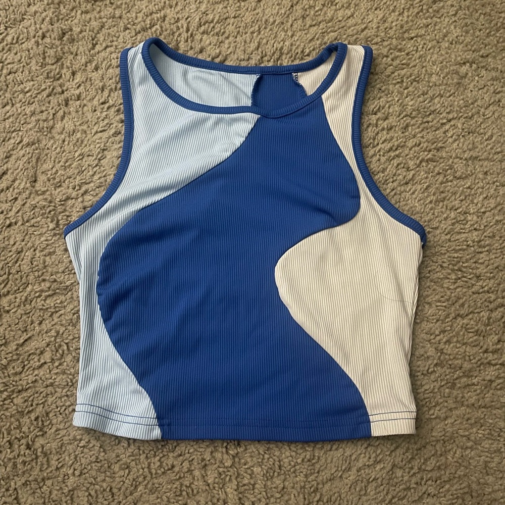 Blue and White Colorblock Tank Top